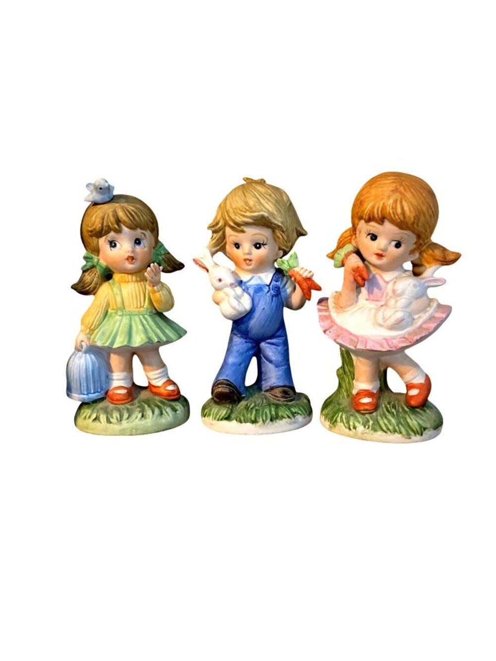 Vintage Homco Hand-Painted Porcelain Figurines Set Of 3 Children W Animals 5"